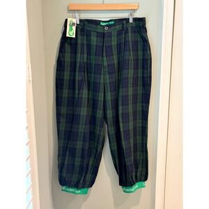 GolfKnicker.com PAR 5 Mens Green Navy Plaid Golf Knickers Linen Cotton Size 36S